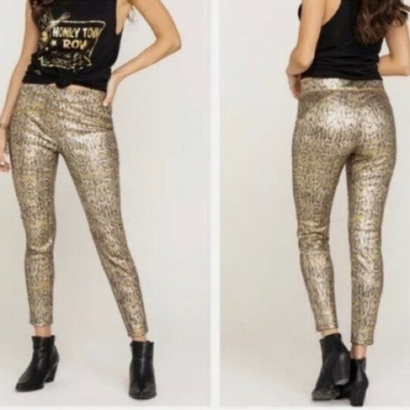 Free People Gold Metallic Snakeskin Print Leggings - Picture 1 of 15